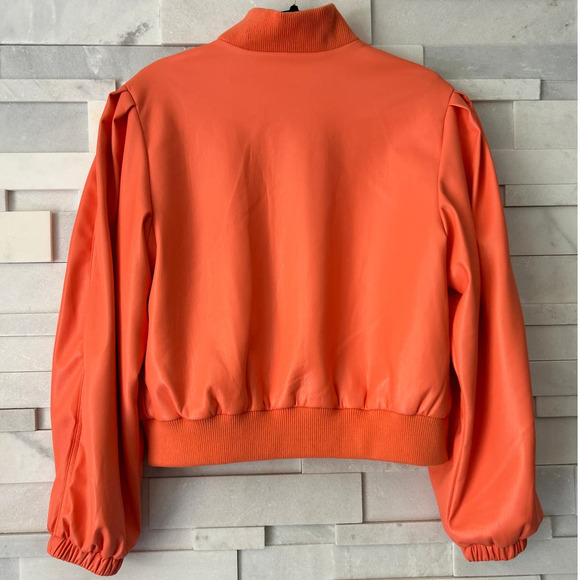 HOUSE OF HARLOW NWT 1960 Living Coral Orange Vegan Faux Leather Bomber Jacket M - Picture 2 of 4
